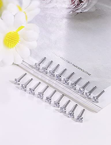 18G 20G 22G Nose Rings Studs with Cubic Zirconia 316L Surgical Steel Straight Screw L Shaped Nose Studs Piercing Jewelry for Women Men Girl CZ 1.5mm 2mm 2.5mm 3mm 20Pcs - color: A:20G Straight- Silver 3mm