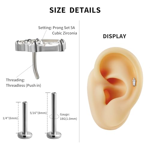 1PC ASTM F136 Titanium Mini Threadless Flat Back Stud 18G 6mm 8mm for Conch Helix Flat Tragus Labret - color: Soldered Trapezoidal - Gold