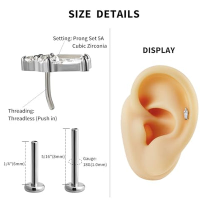 1PC ASTM F136 Titanium Mini Threadless Flat Back Stud 18G 6mm 8mm for Conch Helix Flat Tragus Labret - color: Soldered Trapezoidal - Gold