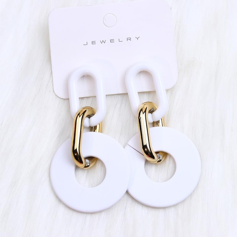Acrylic Hoop Earrings Long Chain Earrings Minimalist Geometric Dangle Earrings Statement Drop Earrings for Women Girls - color: white
