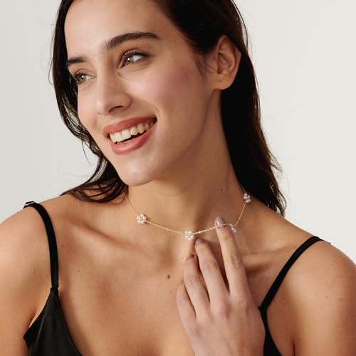 Pearl Necklace for Women- 14K Gold-plated/White Gold-plated Dainty Pearl Necklace for Women - color: Gold daisy flower