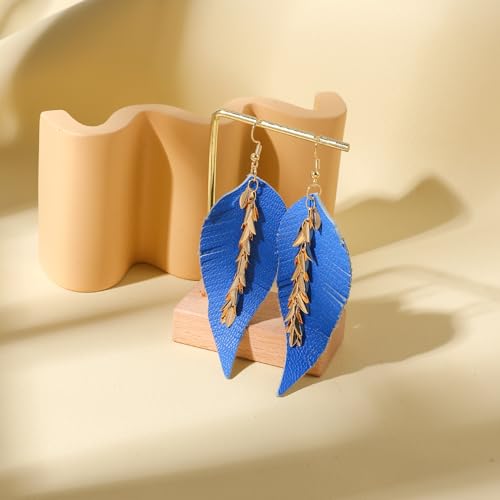 KINIVA Leather Dangle Earrings for Women Trendy, Lightweight Leaf Circle Lightning Earrings Drop, Jewelry Gifts for Women - color: 243 Blue