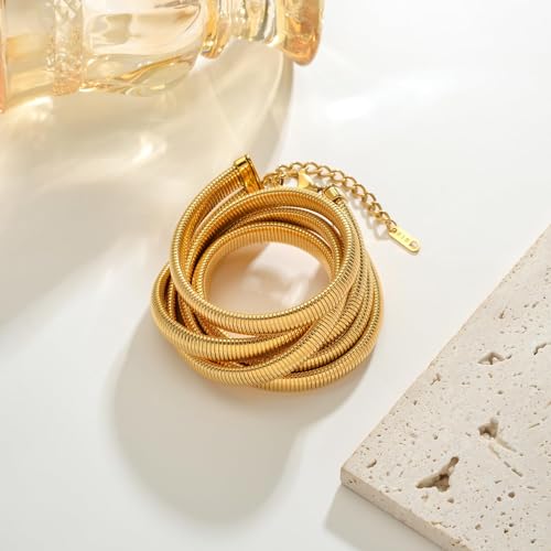 Chunky Gold Choker Necklace for Women, 14K Gold Plated Snake Chain Statement Necklace Triple Twsited Layered Choker Necklaces Jewelry Gifts - style: 3 LAYER/14K GOLD