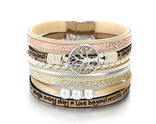 Fesciory Leather Wrap Bracelets for Women, Boho Western Layered Jewelry | Layered leather cuff bracelets, Easy on and off, Boho western style, Daily wear, Gift for women - color: Beige 1
