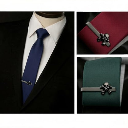 Men's Black Skull and Crossbones Tie Clip, Gothic Pirate Tie Bar, Gothic Fashion Accessory for Business Men, Formal Events, Halloween, Punk Horro, Unique Dark Jewelry Gifts