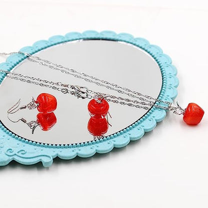 Uloveido Apple Necklace and Earrings Set for Women Cute Apple Jewelry Set for Teacher Mom YL007 - color: Red