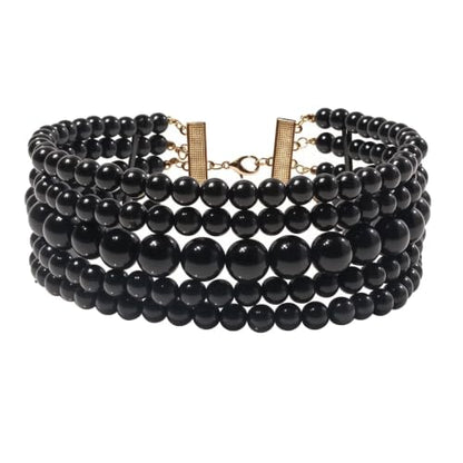 KOSMOS-LI Fashion Simulate Pearl Choker Necklace With Earrings Set - color: Black