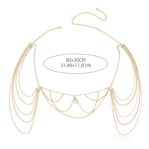 Rhinestone Shoulder Chain Necklace Sexy Arm Chain Bridal Multi-layered Crystal Back Chain Jewelry for Women