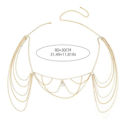 Rhinestone Shoulder Chain Necklace Sexy Arm Chain Bridal Multi-layered Crystal Back Chain Jewelry for Women
