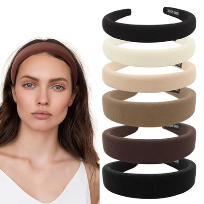 Padded Headband, 2 Fixed Widths Thick Padded Headbands for Women Chunky Puffy Black Beige Brown Hairband