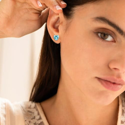 8mm Heart-Cut Birthstone Stud Earrings for Women – 18K Gold Plated Hypoallergenic Cubic Zirconia Earrings, Nickel Free, 12 Months Colors, Everyday Jewelry, Gift for Her, Bridal, Birthday, Christmas - color: 03 Mar Aquamarine