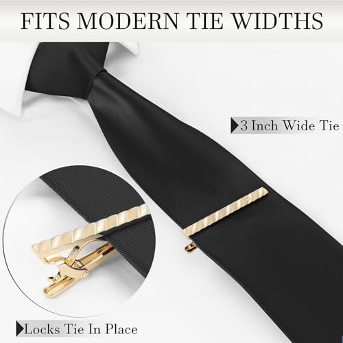 HAWSON Light Gold Silver Tie Clips for Mens Necktie, Elegant Satin Tie Bars Pins Tacks, Suit Tie Accessories Business Wedding Gifts - style: Light Gold Classic 4 With Rhinestones