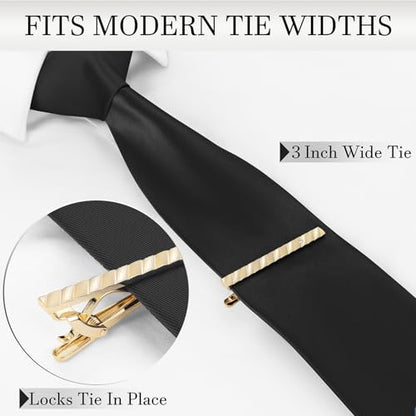 HAWSON Light Gold Silver Tie Clips for Mens Necktie, Elegant Satin Tie Bars Pins Tacks, Suit Tie Accessories Business Wedding Gifts - style: Light Gold Classic 4 With Rhinestones