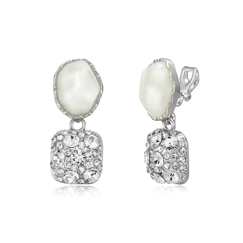 Gorgeous Shiny Rhinestones Square Irregular Stone Dangle Earrings for Women Bride Bridesmaid Party Prom Jewelry Accessories - style: Silver-Tone Clip