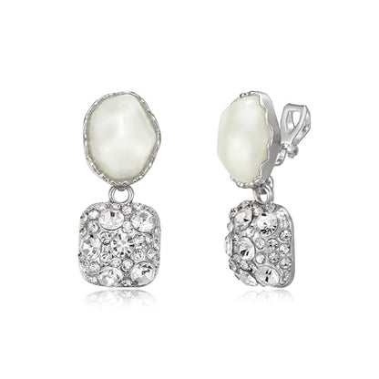 Gorgeous Shiny Rhinestones Square Irregular Stone Dangle Earrings for Women Bride Bridesmaid Party Prom Jewelry Accessories - style: Silver-Tone Clip