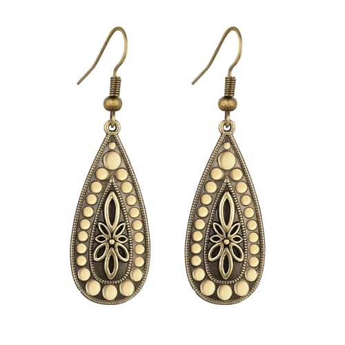 Boho Turquoise Dangle Earrings For Women Trendy,Western Blue Gemstone Drop Earings,Vintage Gothic Ethnic Statement Beach Vacation Long Birthstone Earrings with Leaf Teardrop Turquoise Crystal Tassels,Fashion Jewelry Birthday Gift. - style: A38 Bronze Flow