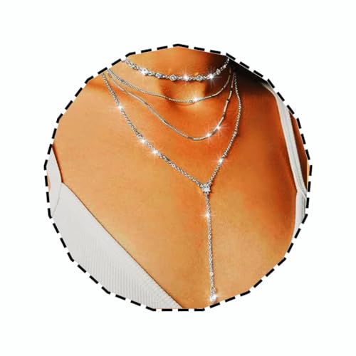 Rhinestone Y Choker Neckalce Silver Layered Necklaces for Women | Elegant Long Drop Necklace Sparkly Crystal Prom Jewelry