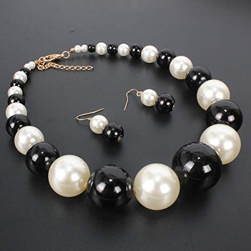 Large Style Big Imitate Pearl Strand Choker Necklace With Earrings Set - color: Multi