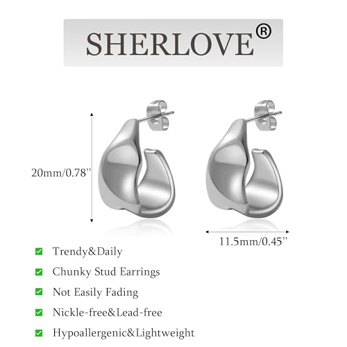 SHERLOVE Chunky Knot Gold Earrings Women Statement Drop Dangle Earrings | 14K Gold Plated Hypoallergenic Lightweight,Trendy Dainty Elegant Cute,Women Gold Jewelry Fashion Accessories Gifts - color: Stud Silver A