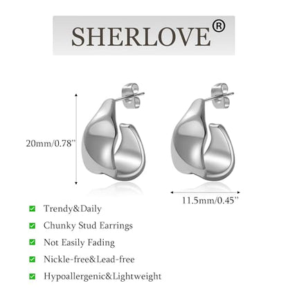 SHERLOVE Chunky Knot Gold Earrings Women Statement Drop Dangle Earrings | 14K Gold Plated Hypoallergenic Lightweight,Trendy Dainty Elegant Cute,Women Gold Jewelry Fashion Accessories Gifts - color: Stud Silver A