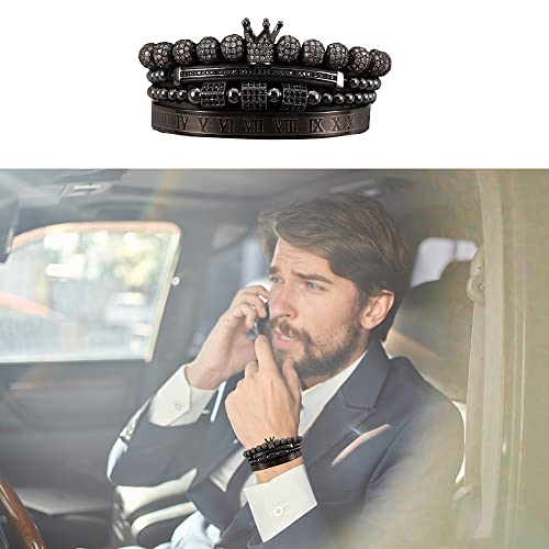 Mens Bracelet Beaded Bracelets Micro Pave Zircon Bracelets for Men Women Bracelets for Men Stainless Steel Cuff Bangle - color: black