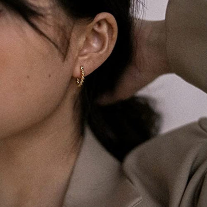 18K Gold Plated Brass Mini French Twist Hoops, Hoop Earrings, Minimalist Style, Women Jewelry Gift