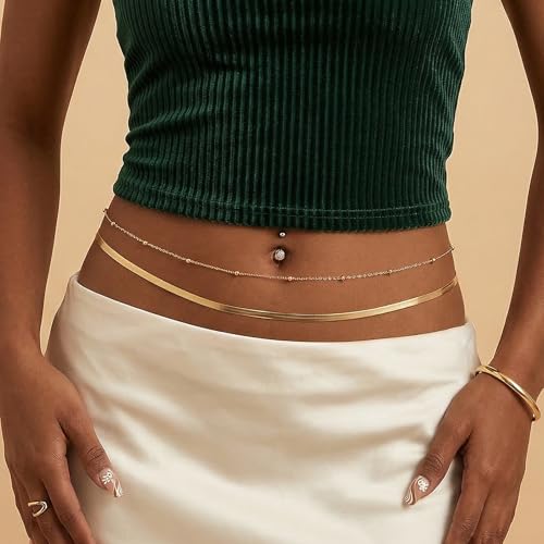 Gold Plated Waist Chain for Women, 1 Pcs, Waterproof Tarnish Resistant | Body Jewelry, for Bikini, Beach, Backless Dress, Summer, Y2K Hip Chain Gift