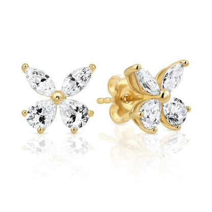 Princess Collection - "Sparkling Romance" - 11.7 mm (3.65 Carat/Pair) Cubic Zirconia 22K Gold-Plated Stud Earrings For Sensitive Ears