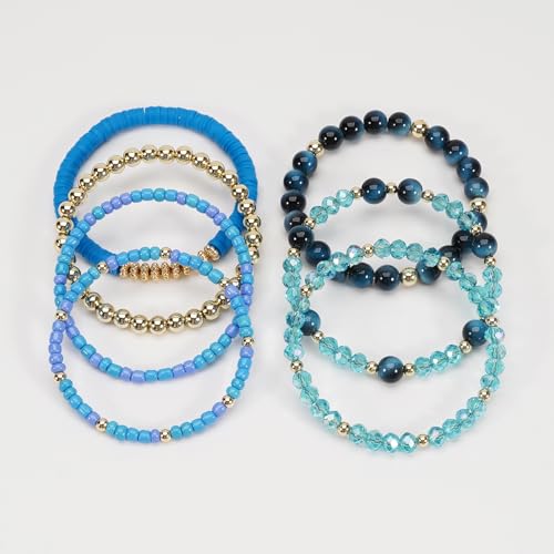 Boho Wooden Beads Bracelets Bohemian Bracelet Stack for Men Women Wood Beaded Bracelet Set - color: H
