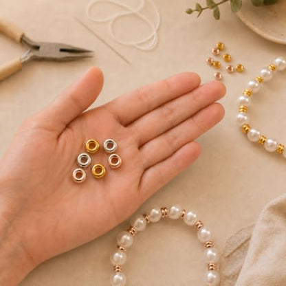 900 Pcs Spacer Beads for Jewelry Making, Gold Silver Rose Gold 6mm Plastic Rondelle Beads, Flat Disc Bead Spacers for Bracelets, Necklaces, Keychains, Beaded Pens