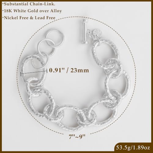 18K Gold Plated Hammered Toggle Bracelet for Women | Chunky hammered statement bracelet with a toggle closure and 3 adjustable sizes, designed for everyday wear and gifting - style: Style Three