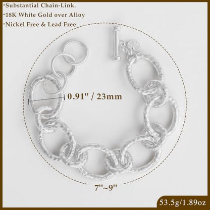 18K Gold Plated Hammered Toggle Bracelet for Women | Chunky hammered statement bracelet with a toggle closure and 3 adjustable sizes, designed for everyday wear and gifting - style: Style Three
