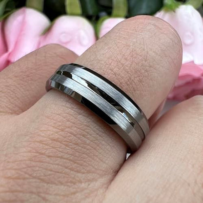 TUTISS 6mm 8mm Silver/Black/Blue/Gunmetal/Gold/Rose Gold Tungsten Rings for Men Women Fashion Engagement Wedding Bands Matte Finish Beveled Edges Comfort Fit - color: 6mm Gunmetal Brushed