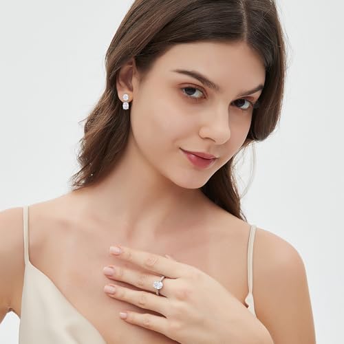 Cubic Zirconia Stud Earrings for Women,18K White Gold Plated,Women's 925 Sterling Silver Simulated CZ Earrings with Pear/Round/Princess/Oval Cut. - style: Oval-Round