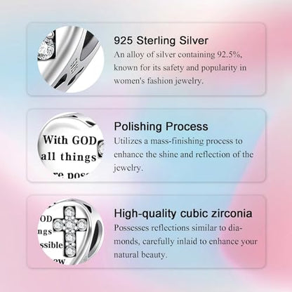 Bible Family Mom Wife Love Heart Dangle Charm 925 Sterling Silver Charms fits Bracelets and Necklace Pendant Bead Charms Jewelry Present for Women Family Friends - style: Bible - With God all things are possible Prayer Charm