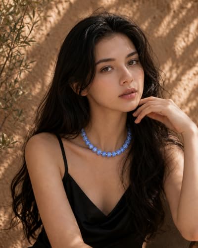 Boho Colorful Chunky Beaded Necklace for Women Trendy Resin Statement Choker Necklaces Summer Beach Style Womens Vacation Fashion Jewelry Gifts Accessories - color: Blue