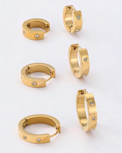 Love Friendship Hoop Earrings Set for Women 18K Gold and Silver Stainless Steel with Cubic Zirconia Stones Jewelry - style: SET-2-