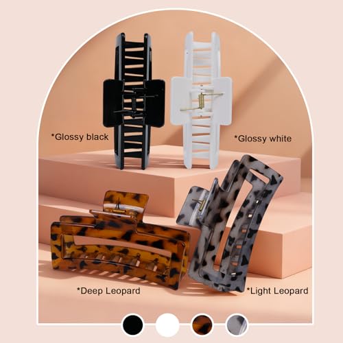 5 Inch XL Jumbo Large Claw Clips, 4-Pack Oversized Rectangle Big Hair Clips for Women, Non-Slip Dark & Light Leopard - color: GLOSSY LEOPARD