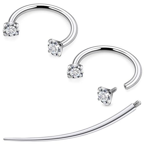F136 Titanium 20/18/16/14g 8/10/12mm 10 Colors CZ Horseshoe Nose Ear Septum Lip Rings Piercings Jewelry Cartilage Tragus Helix Daith Earrings for Women Men - color: White CZ, size: 16g*12mm*3mm