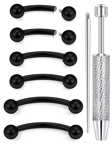 Internally Threaded Eyebrow Piercing Jewelry Surgical Steel Tiny Eyebrow Rings Vertical Labret Lip Jewelry Small Ear Rook Earring for Women Men 18g 16g 14g Plus Piercing Ball Grabber Tool - color: black, size: 14g,ball end