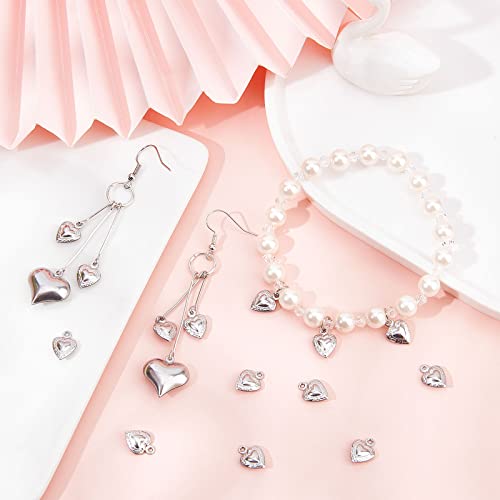 SUNNYCLUE 1 Box 100Pcs Stainless Steel Heart Charms Hearts Charm Love Small Double Sided Puffy Valentine Mother's Day Charms for Jewelry Making Charm Necklace Bracelet Earrings DIY Supplies 12x9mm - color: 1 Box 100pcs Puffy Heart Charms