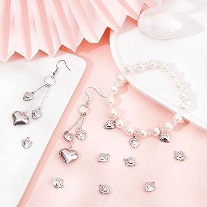 SUNNYCLUE 1 Box 100Pcs Stainless Steel Heart Charms Hearts Charm Love Small Double Sided Puffy Valentine Mother's Day Charms for Jewelry Making Charm Necklace Bracelet Earrings DIY Supplies 12x9mm - color: 1 Box 100pcs Puffy Heart Charms