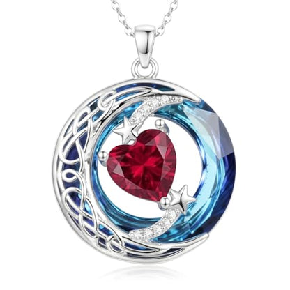 Birthstone Necklace for Women Crystal Moon and Star Pendant White Gold Celtic Moon Jewelry Birthday Graduation Gifts for Wife Her - style: Moon-7