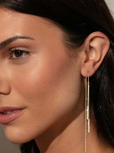 Robaice Long Gold Dangle Earrings for Women, 14K Plated Tassel Earring | Gold Chain Dangling Earrings, Trendy Drop Prom Earring, Lightweight Statement Party Jewelry, Gift for Women - style: A-long threader earrings