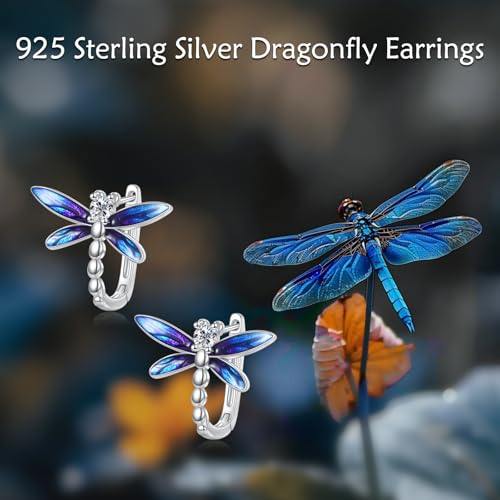 Blue Evil Eye/Celtic/Owl/Moonstone/Paw Print/Cubic Zirconia Hoop Earrings for Women 925 Sterling Silver Women Earrings Jewelry - style: Dragonfly
