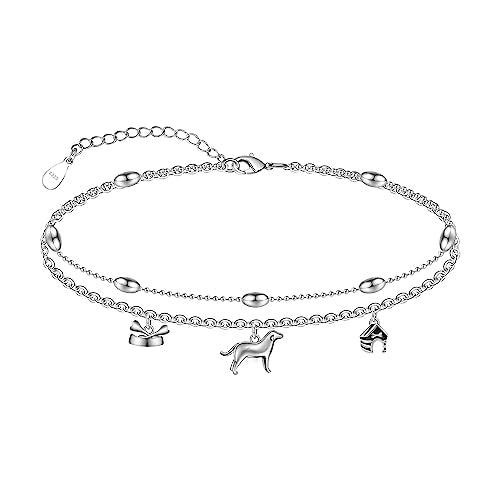 CHIC & ARTSY 925 Sterling Silver Ankle Bracelets for Women, Adjustable Layered Foot Chains with Nature & Symbol Charms, Lightweight Comfort Fit Boho Beach Everyday Jewelry - color: # Dogs Anklet