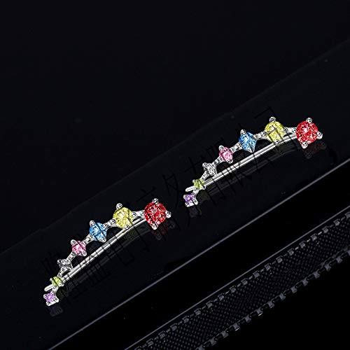 Colorful Climbers Cuff Wrap Cubic Zirconia S925 Sterling Silver Fashion Studs Crawler Pierced Earrings for Women 7 Crystal CZ Hypoallergenic for Sensitive Ears Gifts for Birthday Sister Bff
