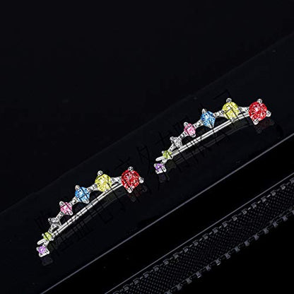 Colorful Climbers Cuff Wrap Cubic Zirconia S925 Sterling Silver Fashion Studs Crawler Pierced Earrings for Women 7 Crystal CZ Hypoallergenic for Sensitive Ears Gifts for Birthday Sister Bff