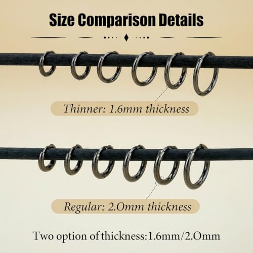 Surgical Steel Huggie Hoop Earrings & Flat Back Studs for Women Men, 6mm-14mm Small Hoops for Cartilage Helix Tragus Lobe, 1-10 Pairs Multiple Piercing Jewelry Set for Sensitive Ears - style: 1Pair,Black,8mm(THK:2mm)