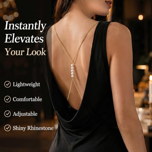 Back Necklace for Backless Dress Rhinestone Body Chain Jewelry for Women Backdrop Necklace Bridal Dress Crystal Wedding Jewelry Gift - color: A7：pearl
